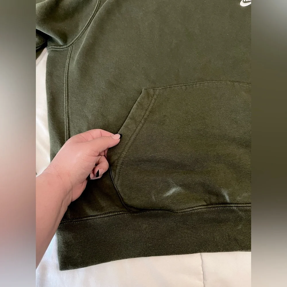 Nike Mens Army Green Fleece Hooded Pullover Sweatshirt size L